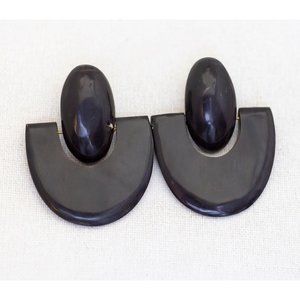 Vintage Egyptian Black Fan Clip On Earrings - AA1
